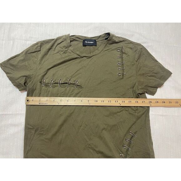THE KOOPLES Army Green Slashed Safety Pin 100% Cotton Edgy Tee Women’s Size L US - Picture 3 of 8